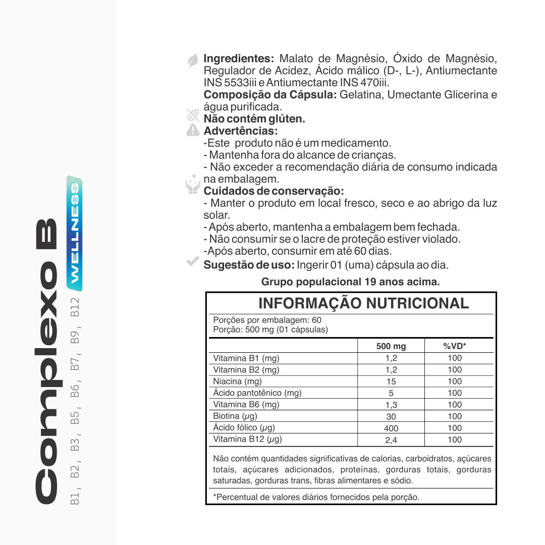 Complexo B Kyron 500mg (B1, B2, B3, B5, B6, B7, B9, B12)
