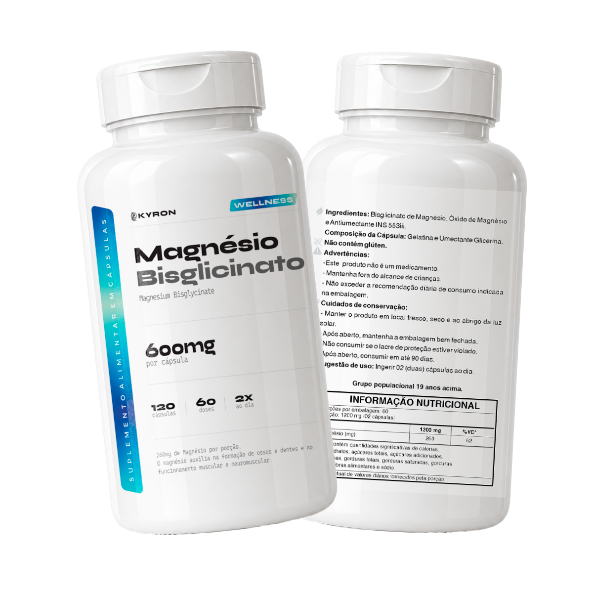 Magnésio Bisglicinato Kyron 600mg 120 Caps