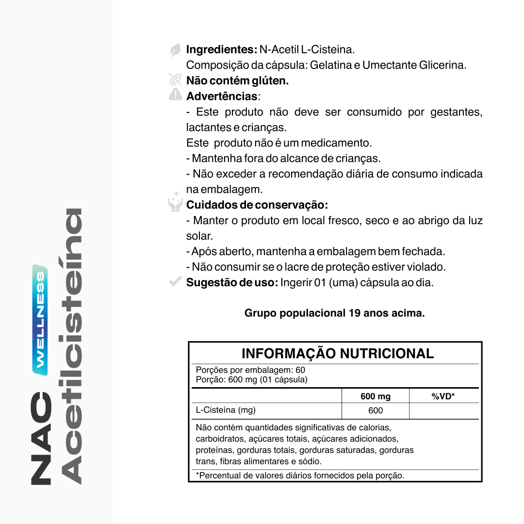 NAC Acetilcisteína Kyron 600mg 60 Caps
