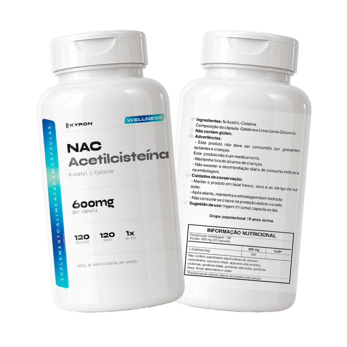 NAC Acetilcisteína Kyron 600mg 120 Caps
