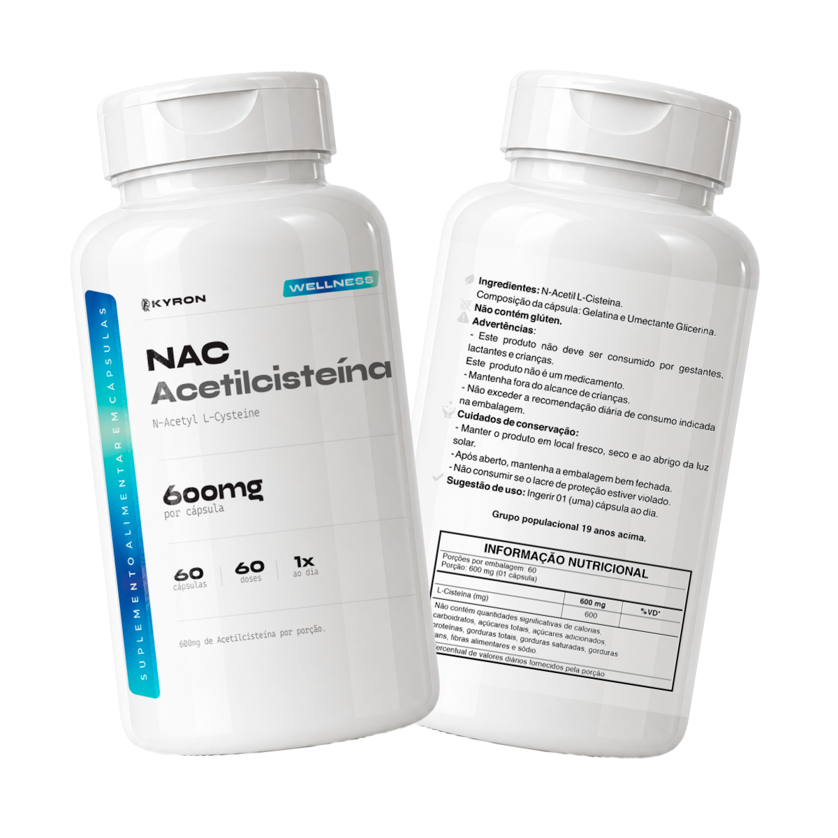 NAC Acetilcisteína Kyron 600mg 60 Caps