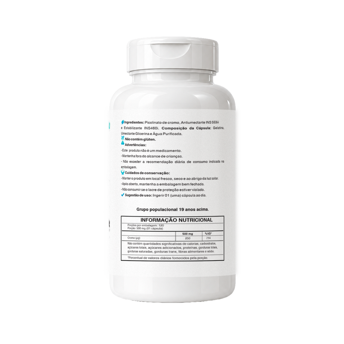 Picolinato de Cromo 500mg 120 Cápsulas